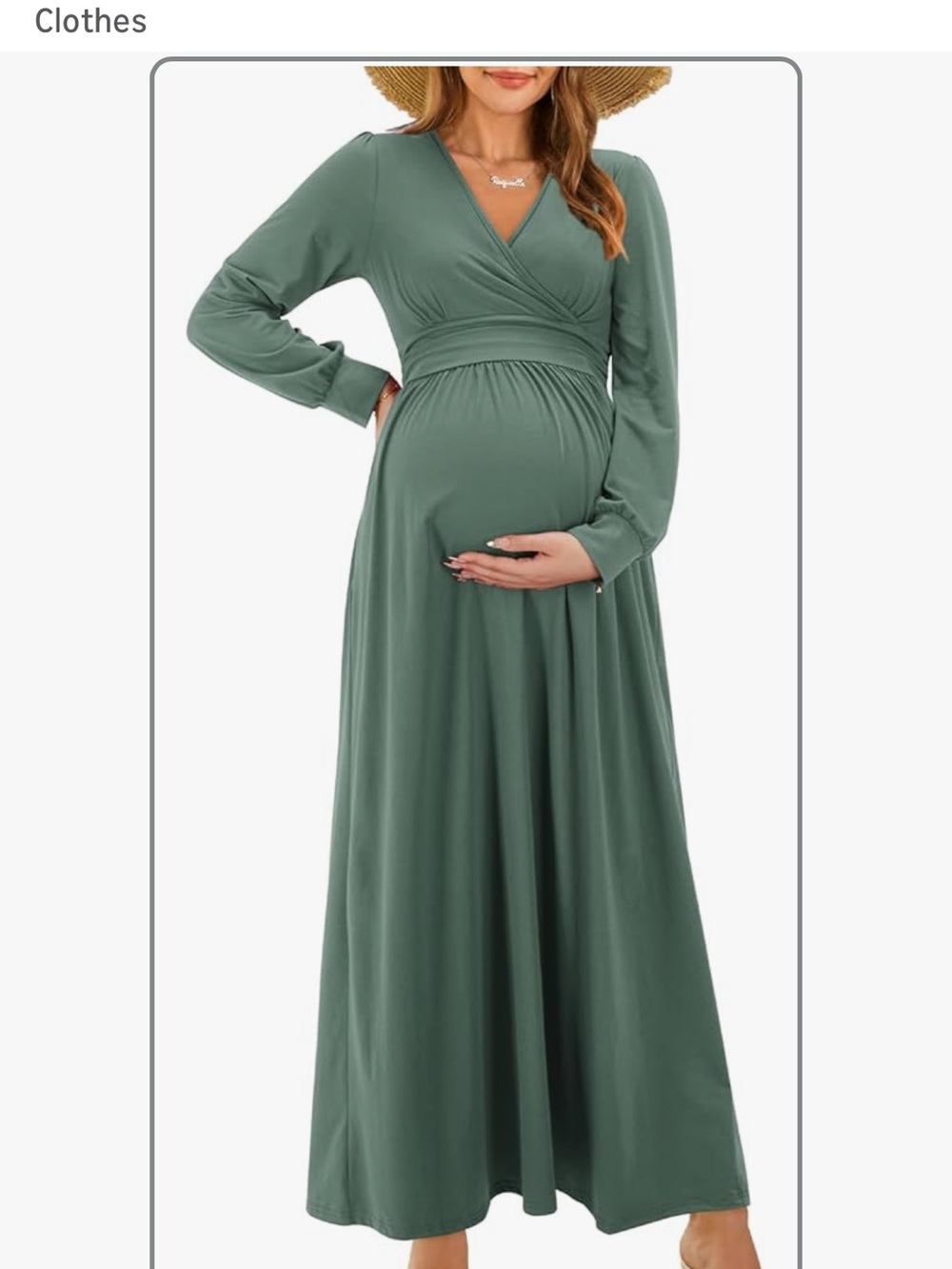 Maternity Long Sleeve Wrap Maxi Dress - Green